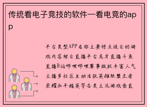传统看电子竞技的软件—看电竞的app